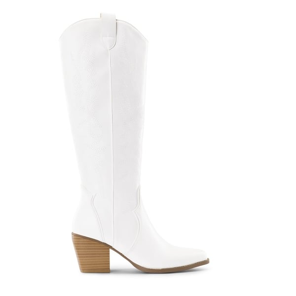Dallas Embroidered Western Cowboy Knee High Boots - WHITE - 2